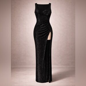Black Sparkly Evening Dress High Slit Bodycon Maxi Party Prom XS
